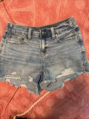 Aerie Elastic Waste Distressed Jean Shorts